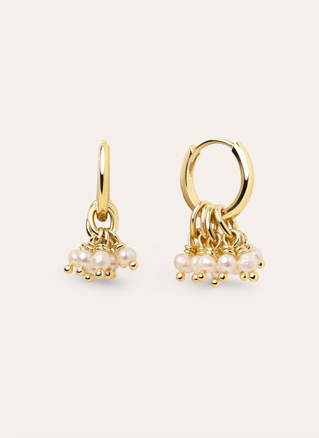 Amulet Pearls Gold Hoop Earrings 