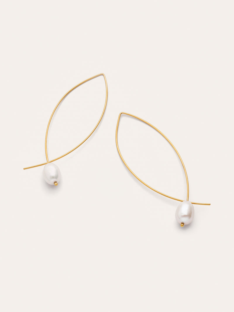 Pendientes Arch Bean Pearl Acero Baño Oro