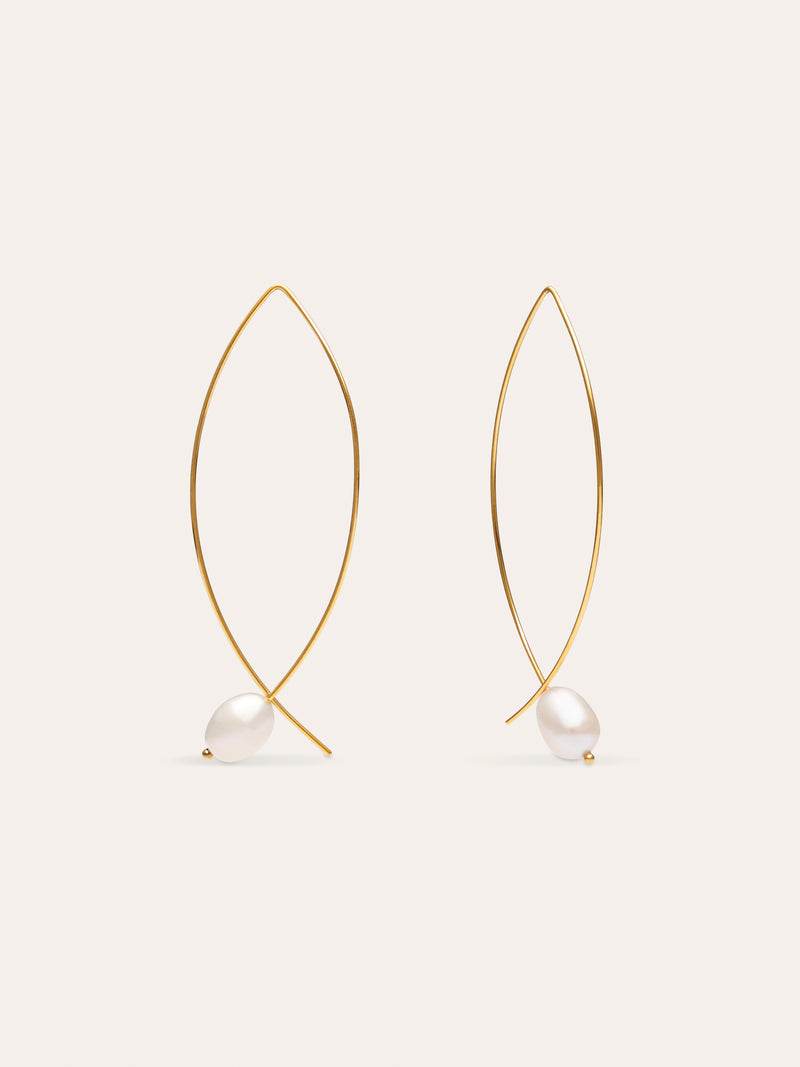Pendientes Arch Bean Pearl Acero Baño Oro