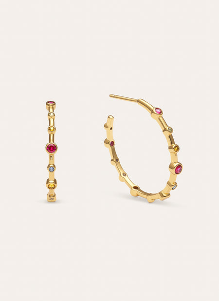 Pendientes Aro Rainbow Bubbles L Baño Oro