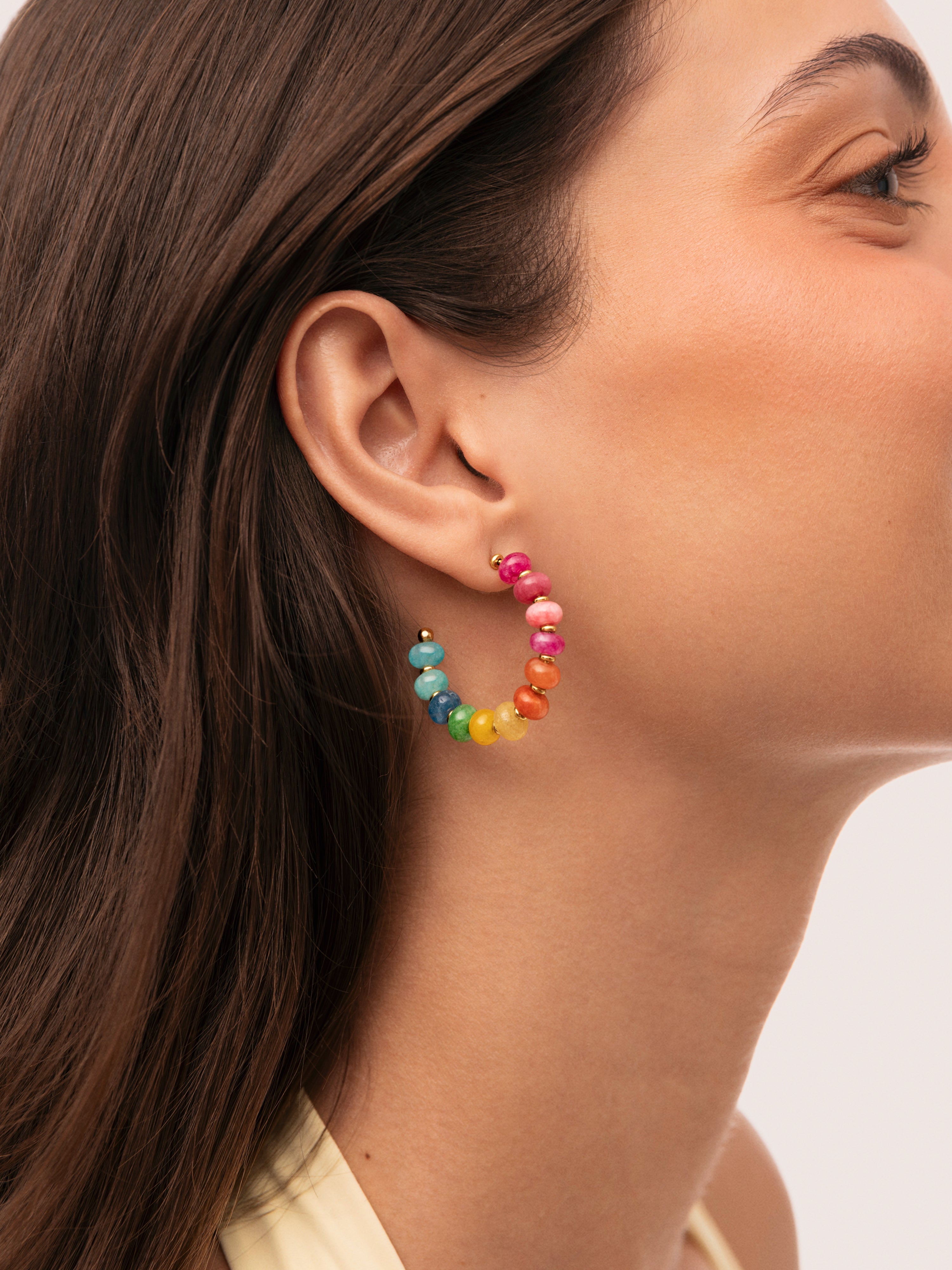 Pendientes Aro Color Stones Acero Baño Oro