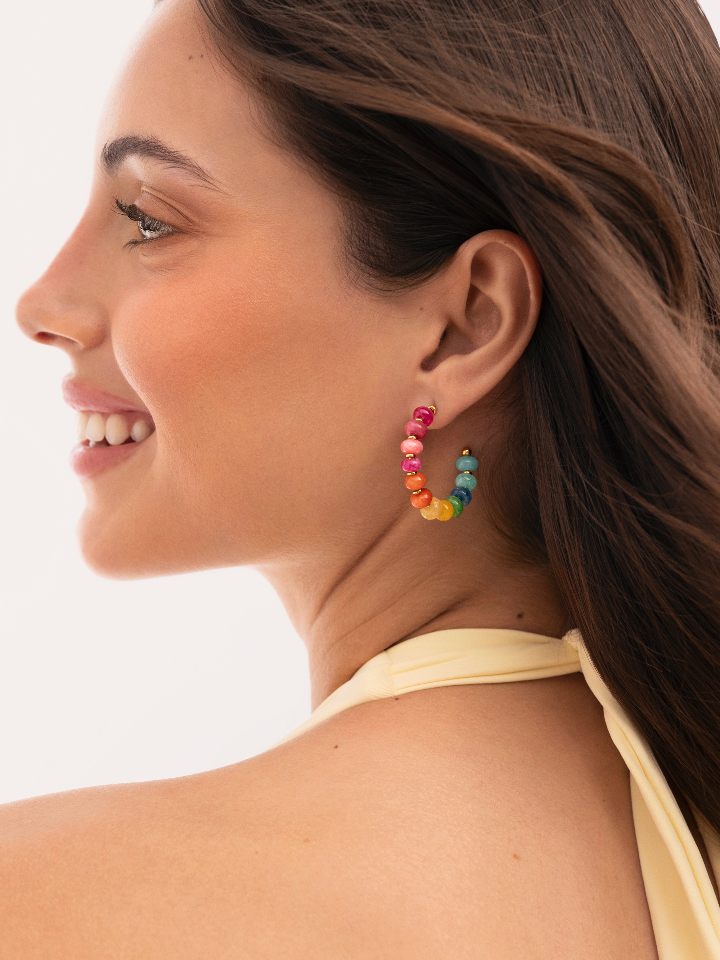 Pendientes Aro Color Stones Acero Baño Oro