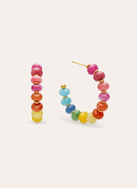Boucles d'oreilles Créoles Pierres Colorées Acier Plaqué Or