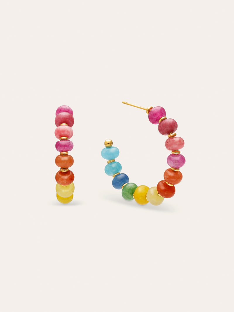 Pendientes Aro Color Stones Acero Baño Oro