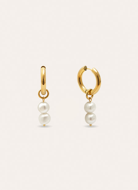 Pendientes Aro Perlita Acero Baño Oro