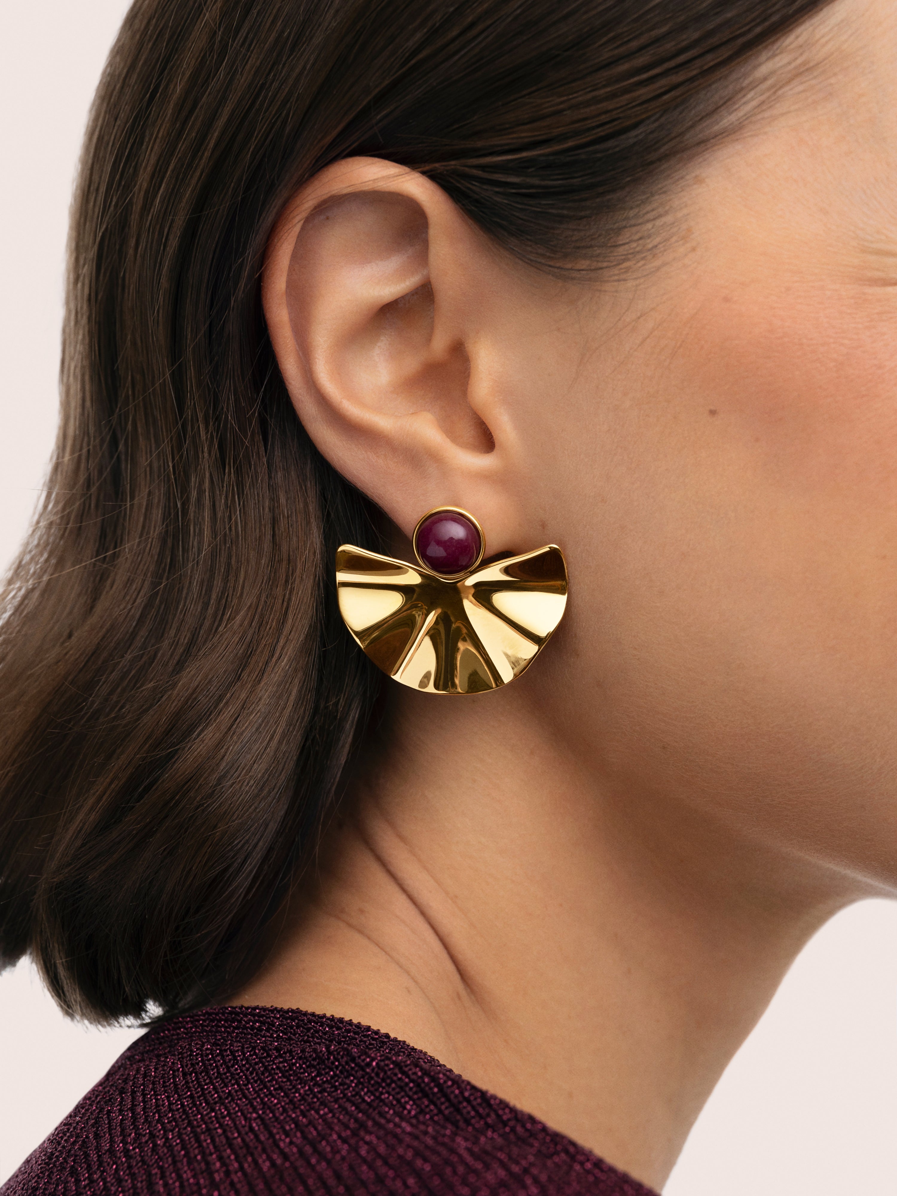 Pendientes Amara Stone Acero Baño Oro