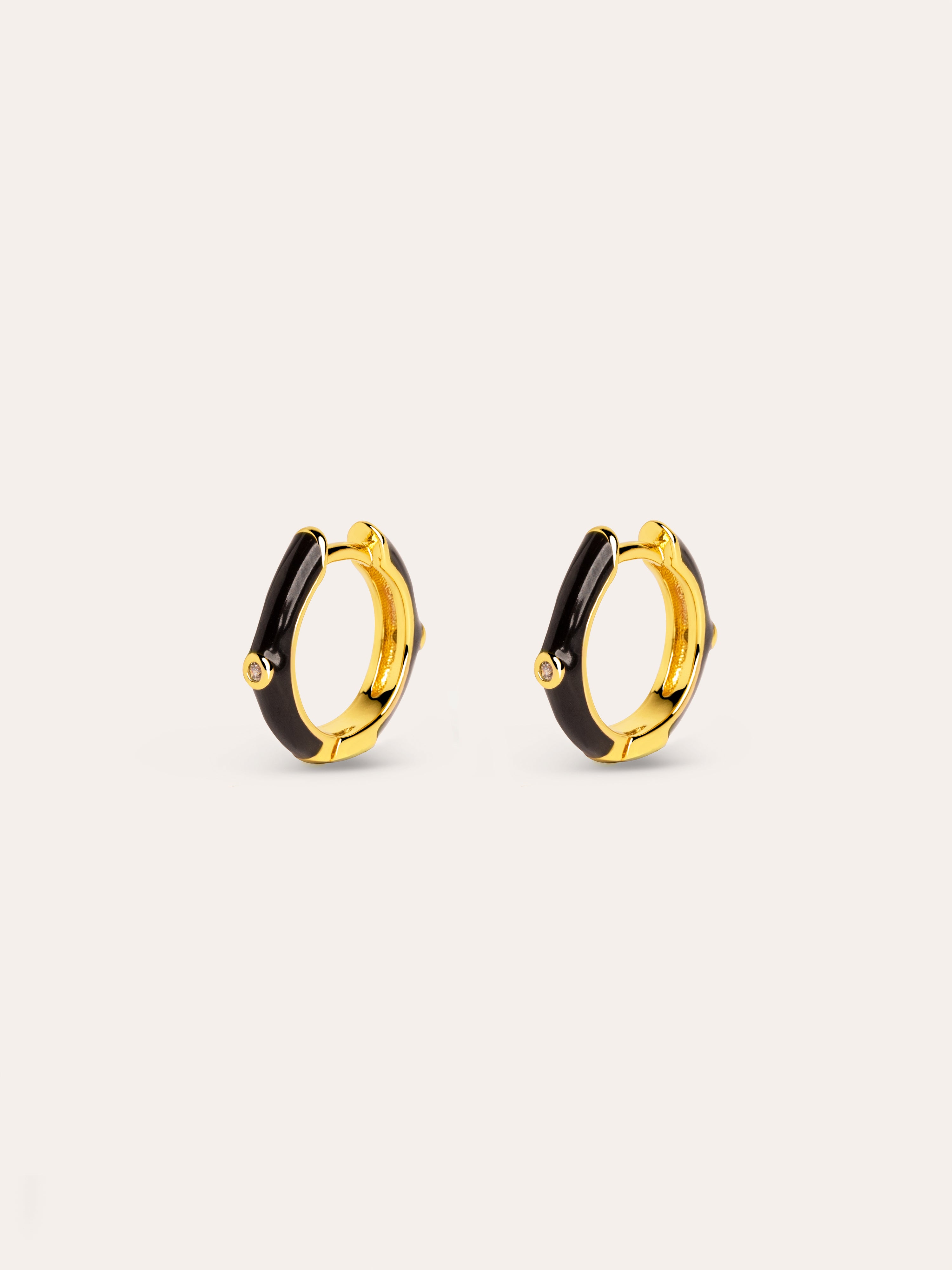 Spark Black Enamel Gold Hoop Earrings