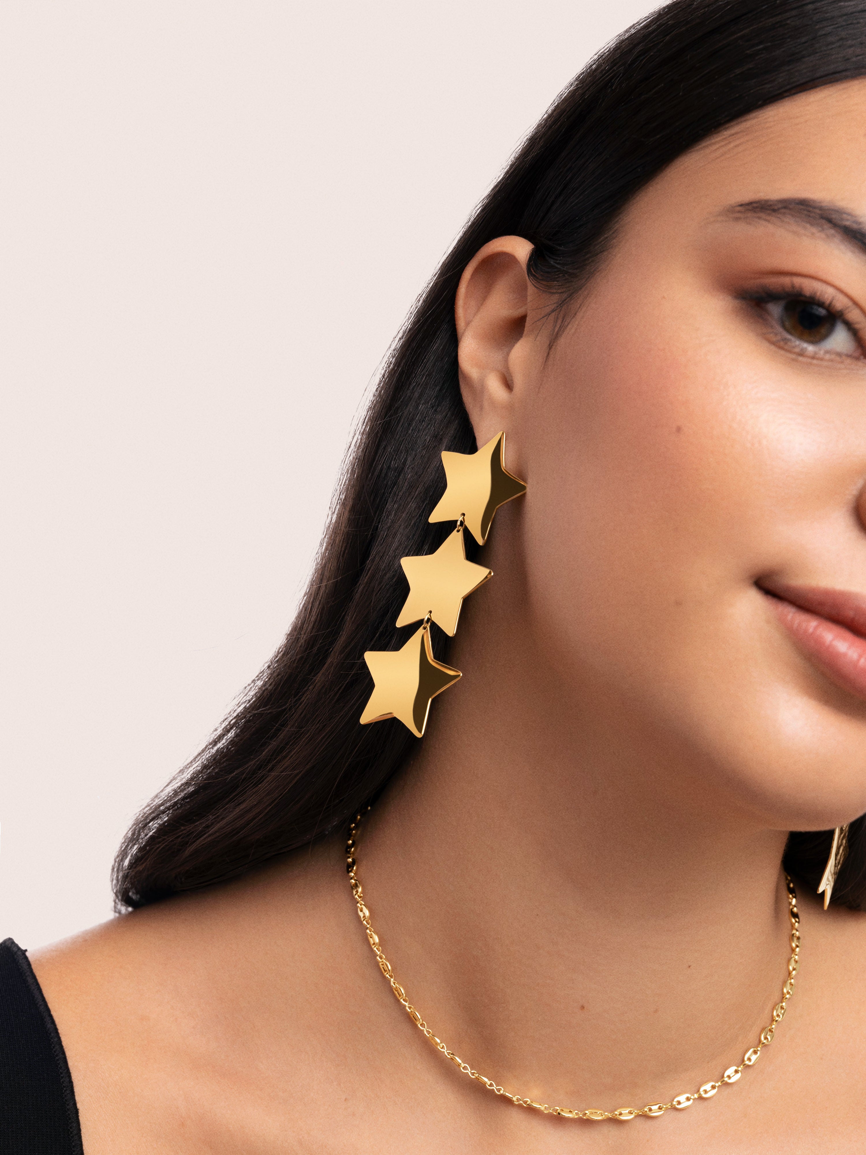 Big Stars Stainless Steel Gold Earrings