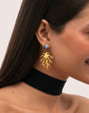 Coral Stone Blue Hoop Earrings Gold Plated Steel