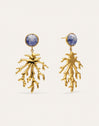 Coral Stone Blue Hoop Earrings Gold Plated Steel