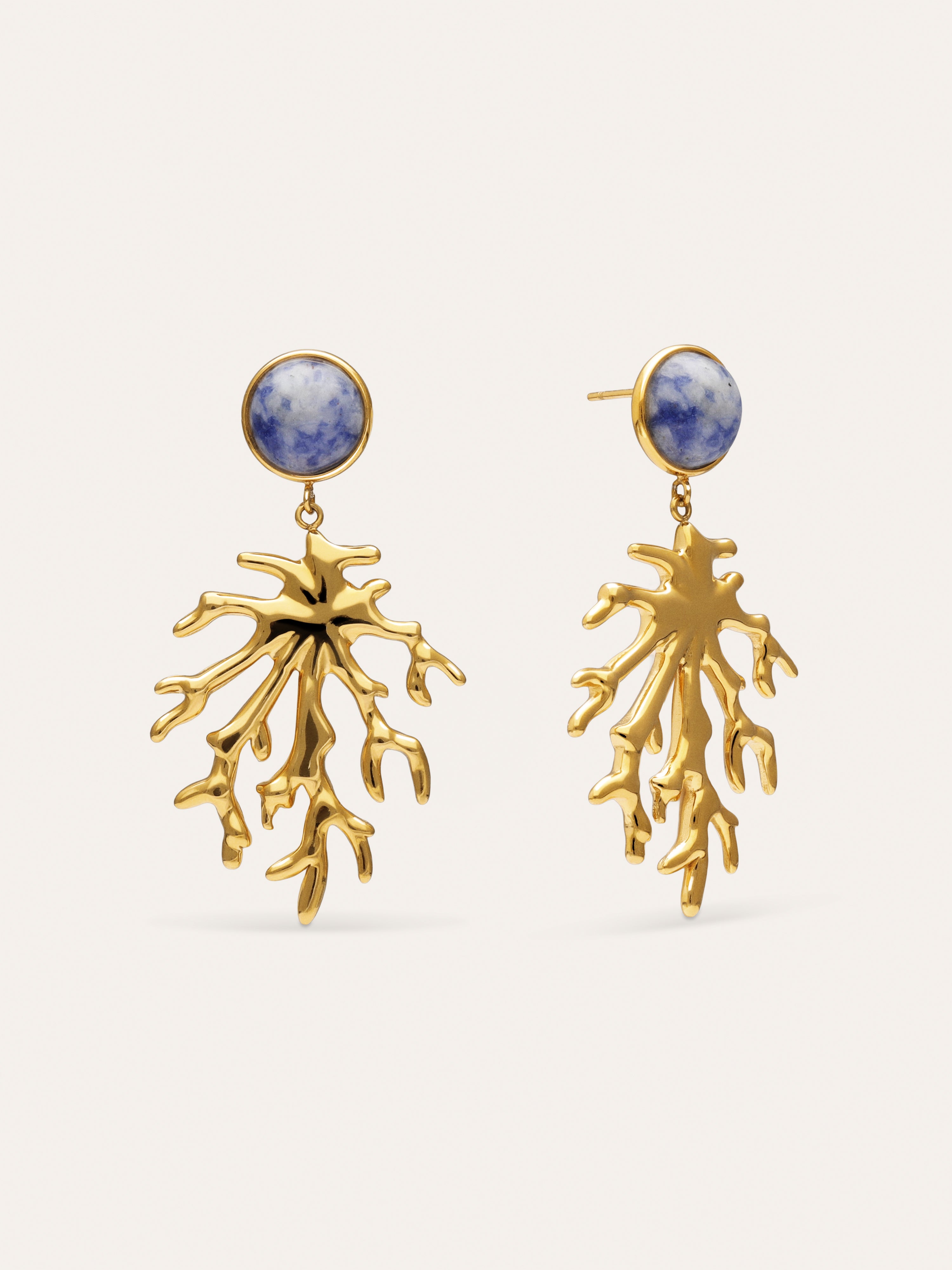 Coral Stone Blue Hoop Earrings Gold Plated Steel