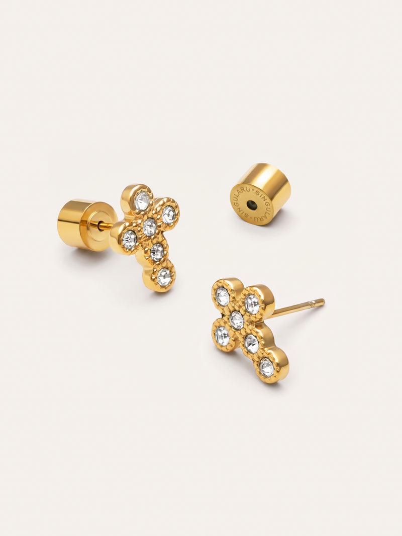 Boucles D'oreilles Croix Sparks Acier Plaqué Or