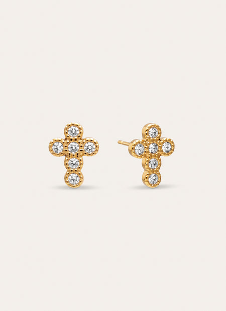 Boucles D'oreilles Croix Sparks Acier Plaqué Or