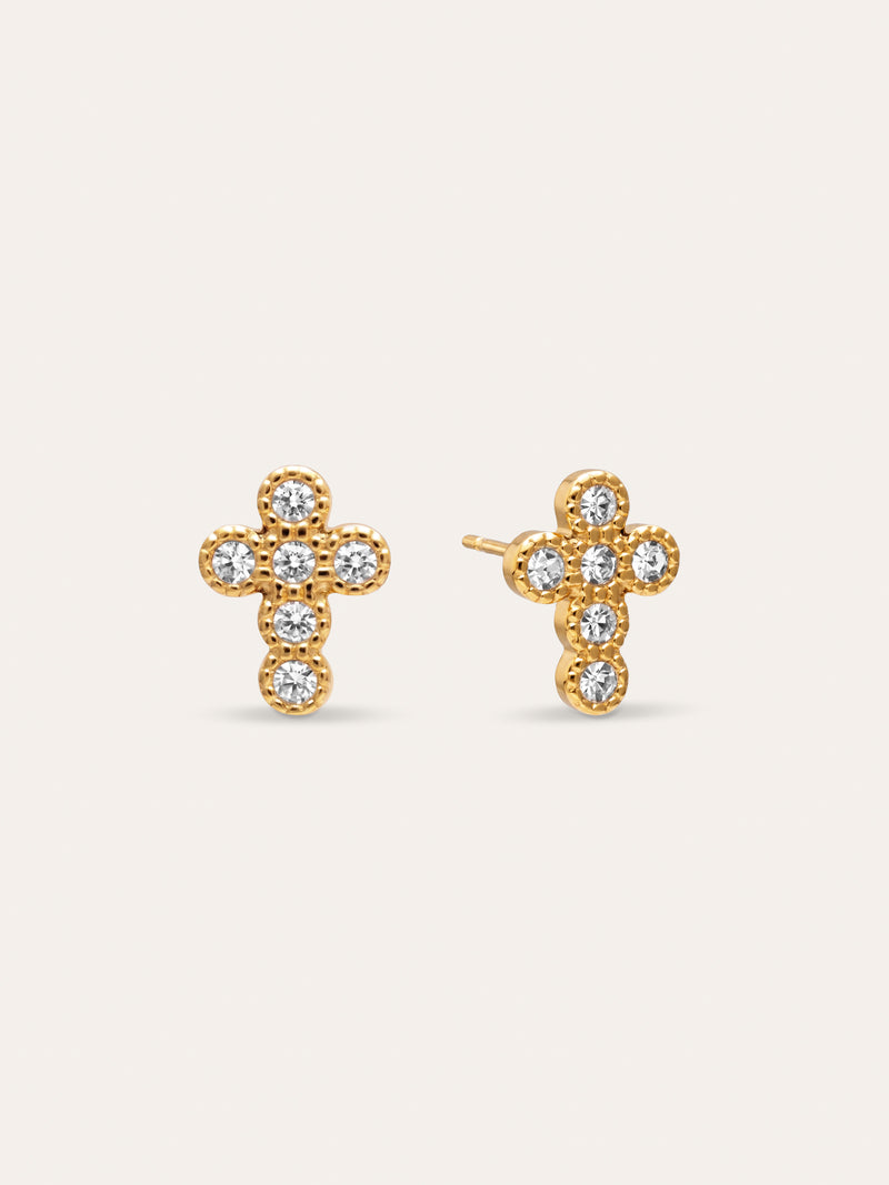 Boucles D'oreilles Croix Sparks Acier Plaqué Or