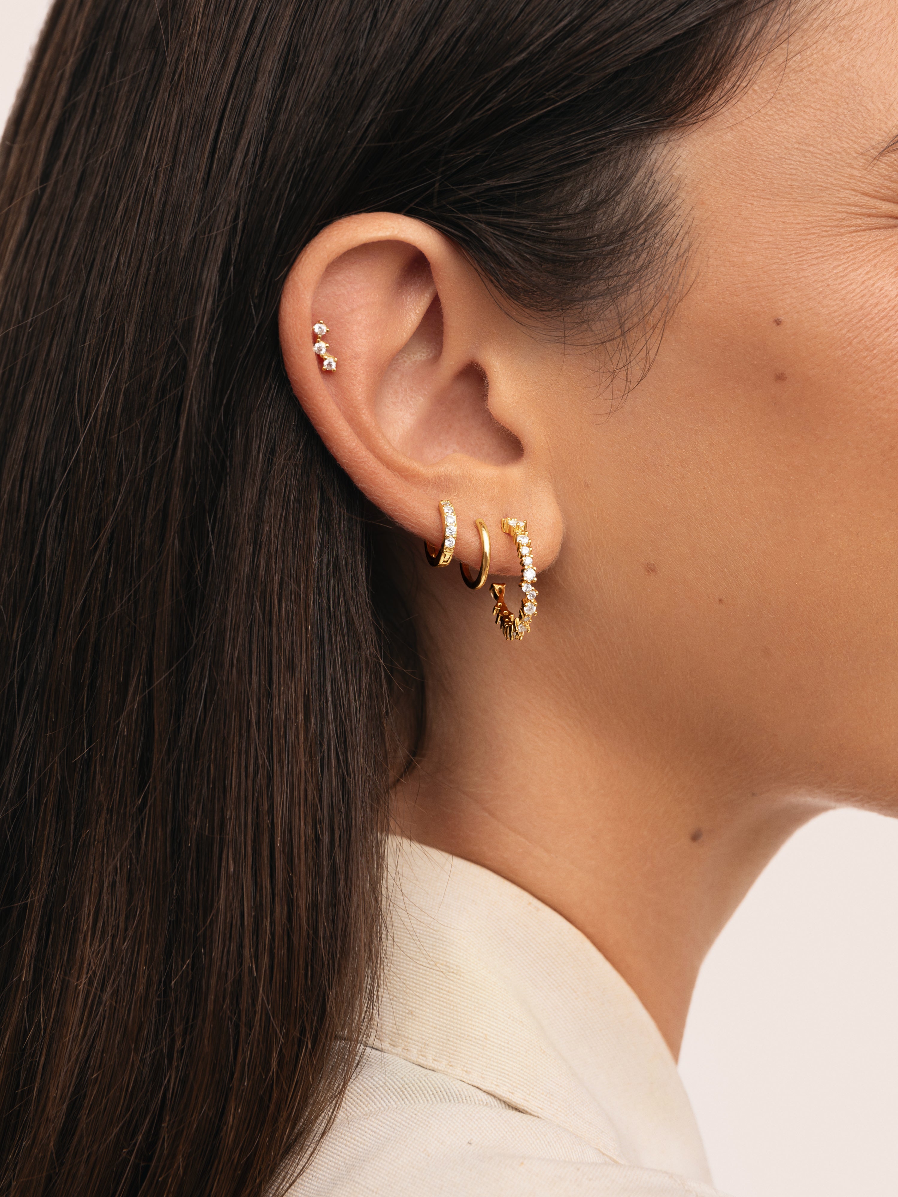 Pendientes Aro Estellar White Plata Baño Oro