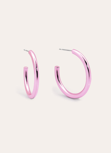 Funk Stainless Steel Pink Hoop Earrings 