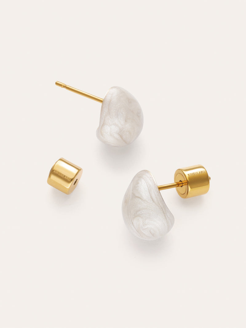 Pendientes Gota Enamel Alea Blanco Acero Baño Oro
