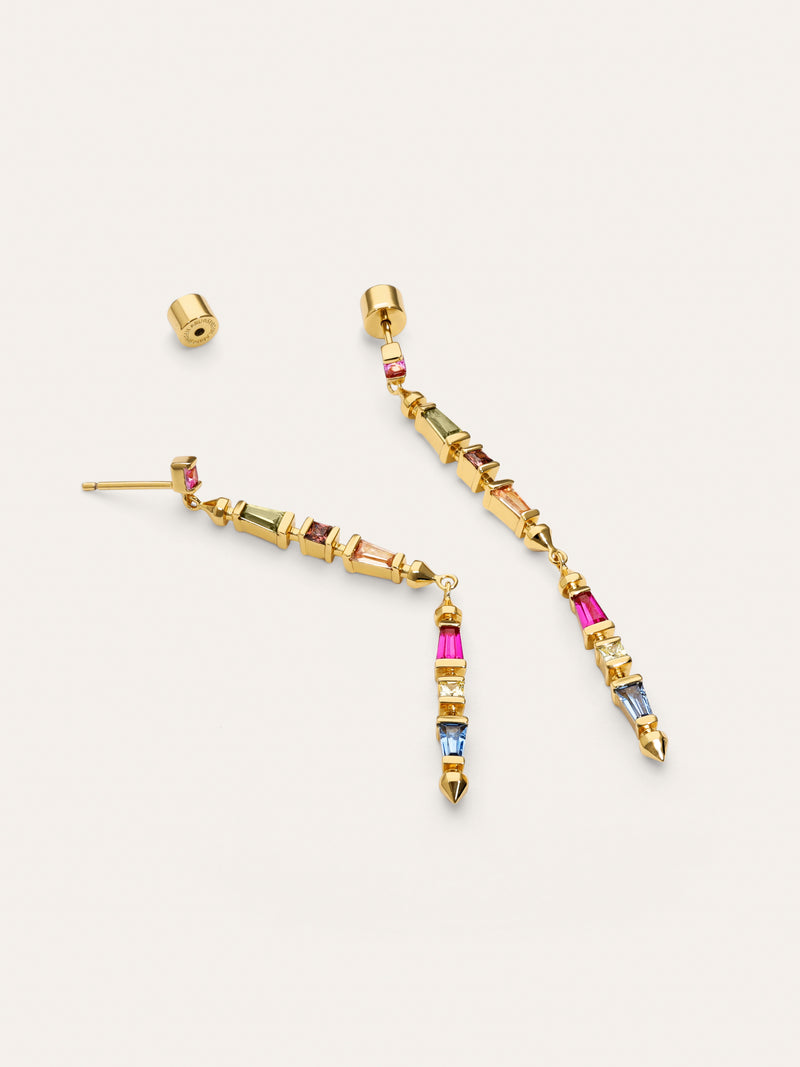 Long Iris Colors Gold Earrings