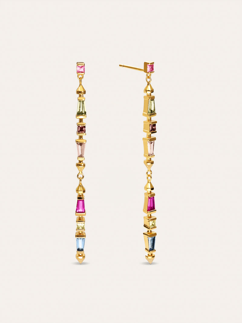Long Iris Colors Gold Earrings