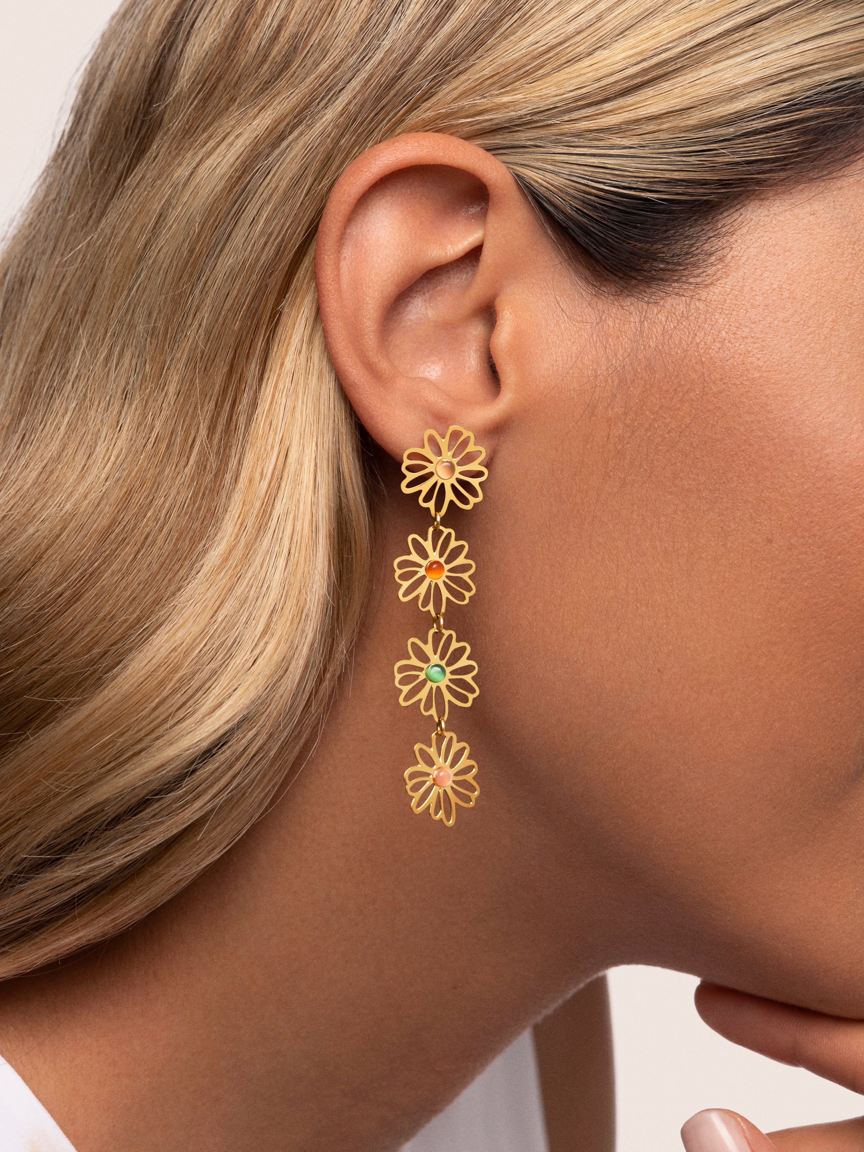 Daisies Stainless Steel Gold Earrings