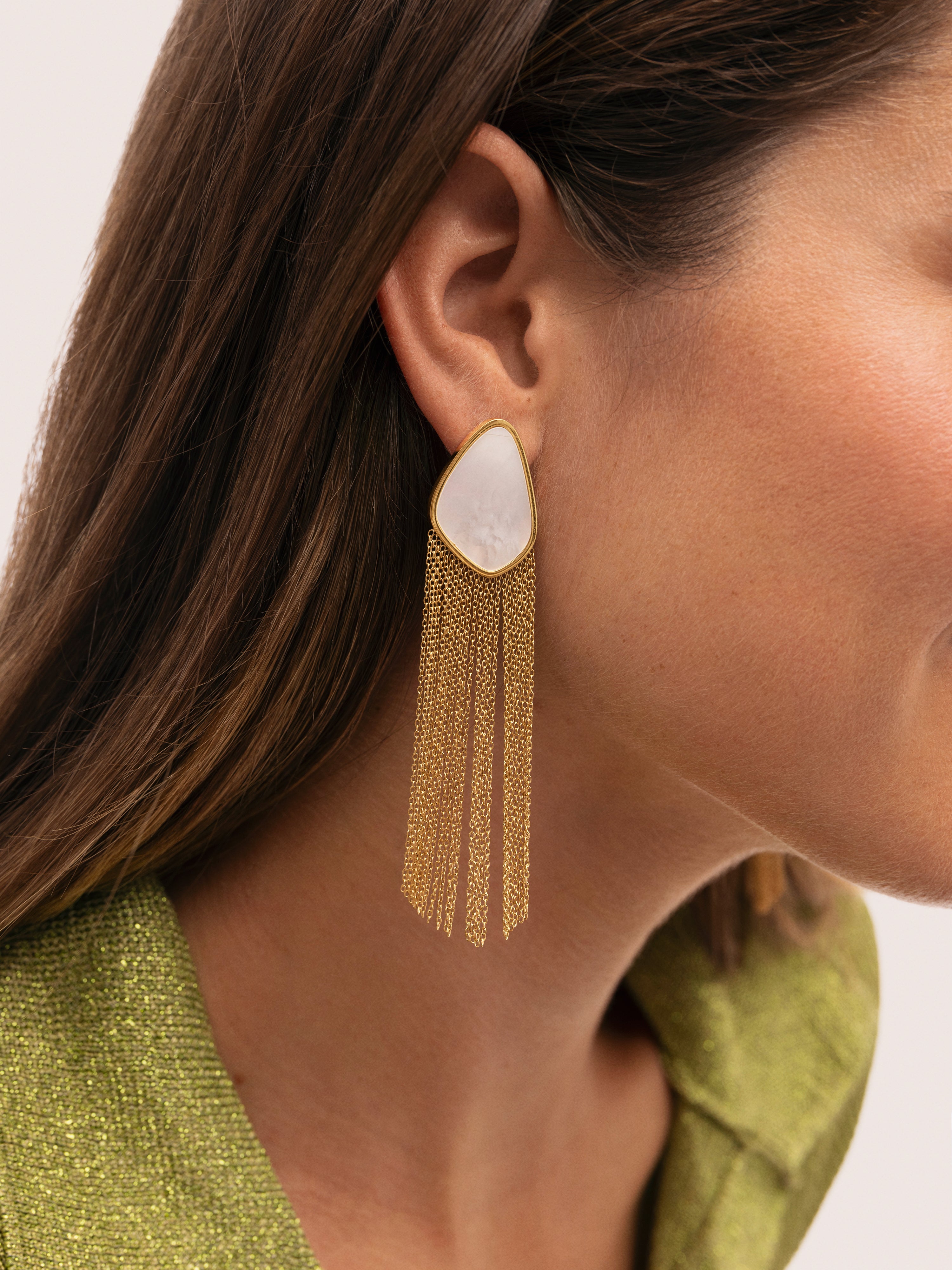Mother of Pearl Cascade Earrings Steel Gold Plated