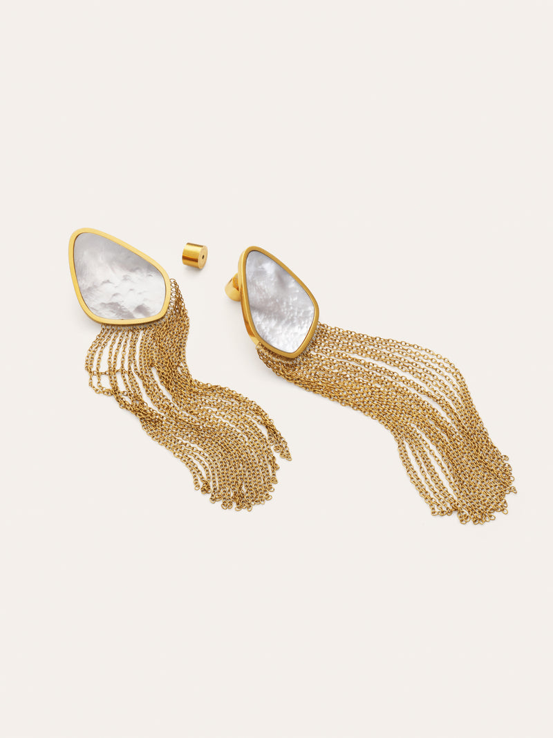 Mother of Pearl Cascade Earrings Steel Gold Plated