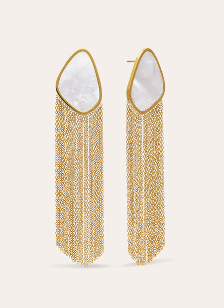 Mother of Pearl Cascade Earrings Steel Gold Plated