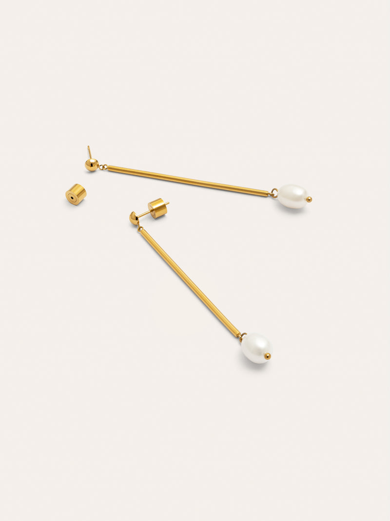 Pearl Stick Ohrringe Edelstahl, vergoldet