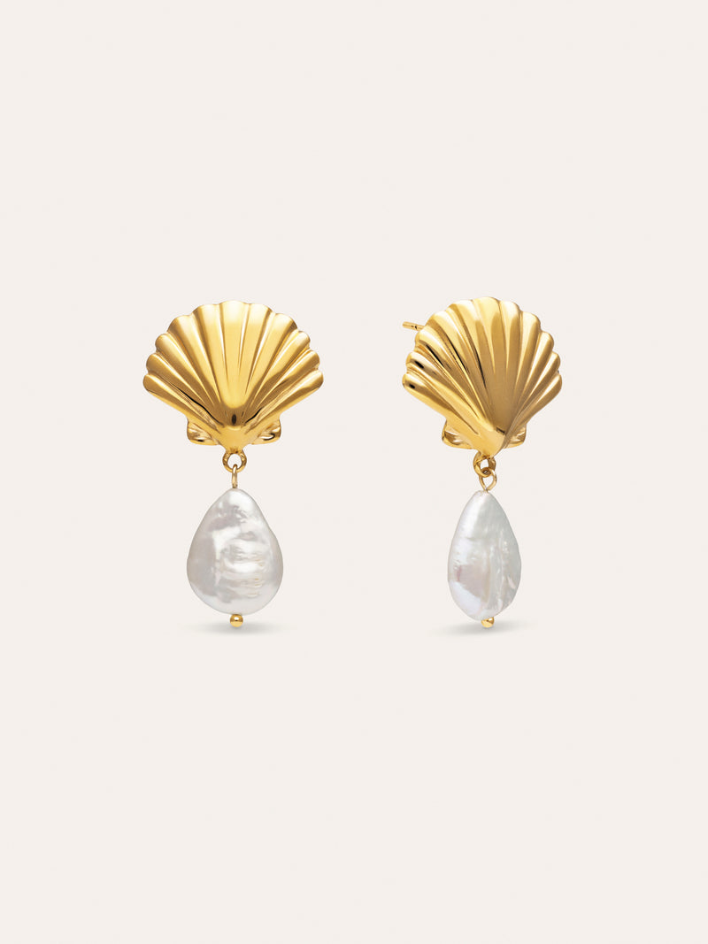 Shelly Perlenohrringe Edelstahl mit 18kt Goldbeschichtung