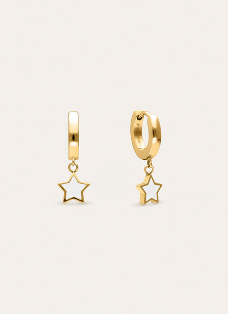 Pendientes Aro Star White Enamel Acero Baño Oro