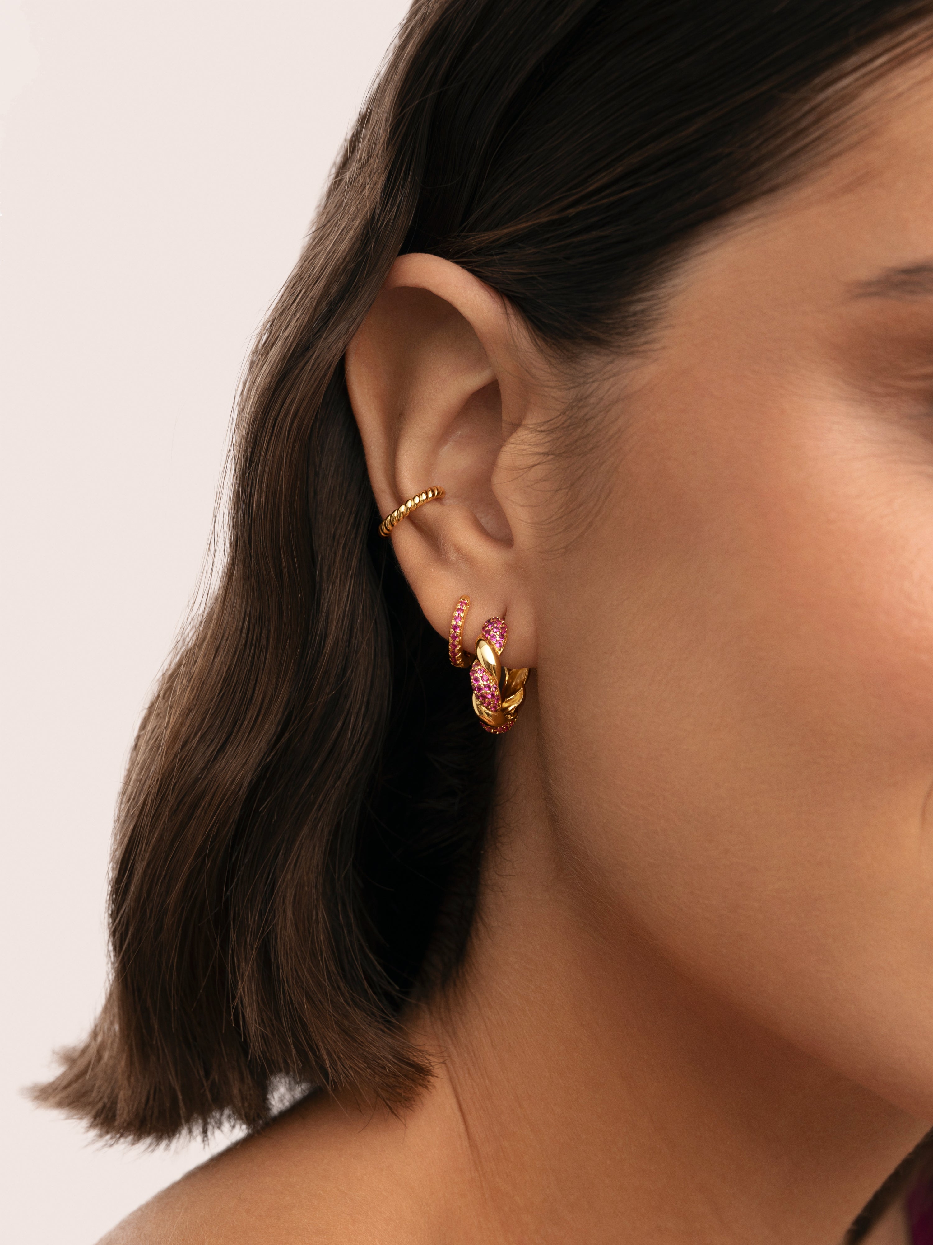 Pendientes Aro Raspberry Plata Baño Oro