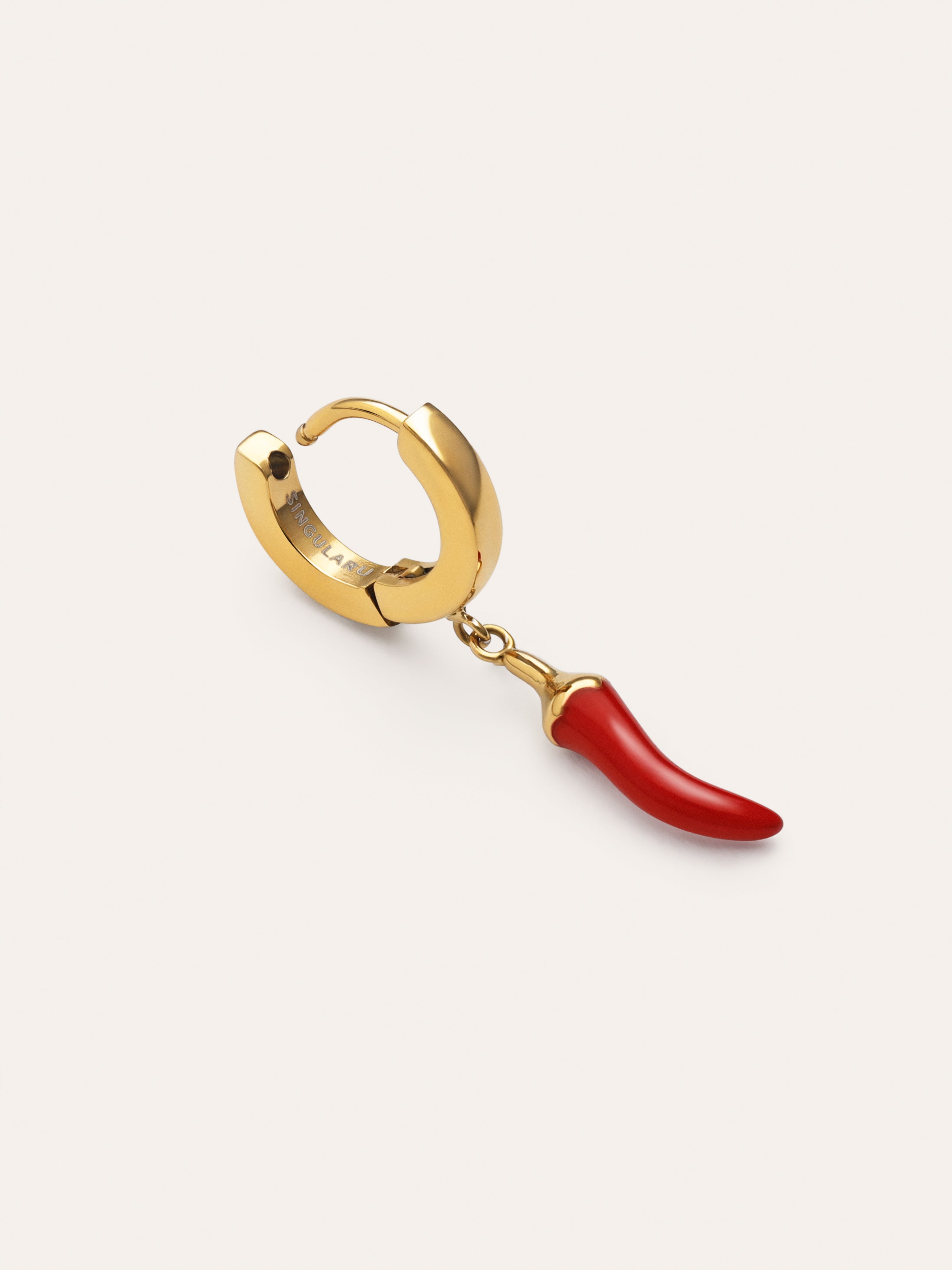 Einzelner Creolen-Ohrring Chili Enamel Stahl Vergoldet