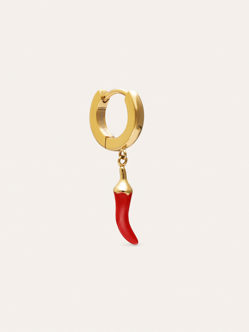 Einzelner Creolen-Ohrring Chili Enamel Stahl Vergoldet