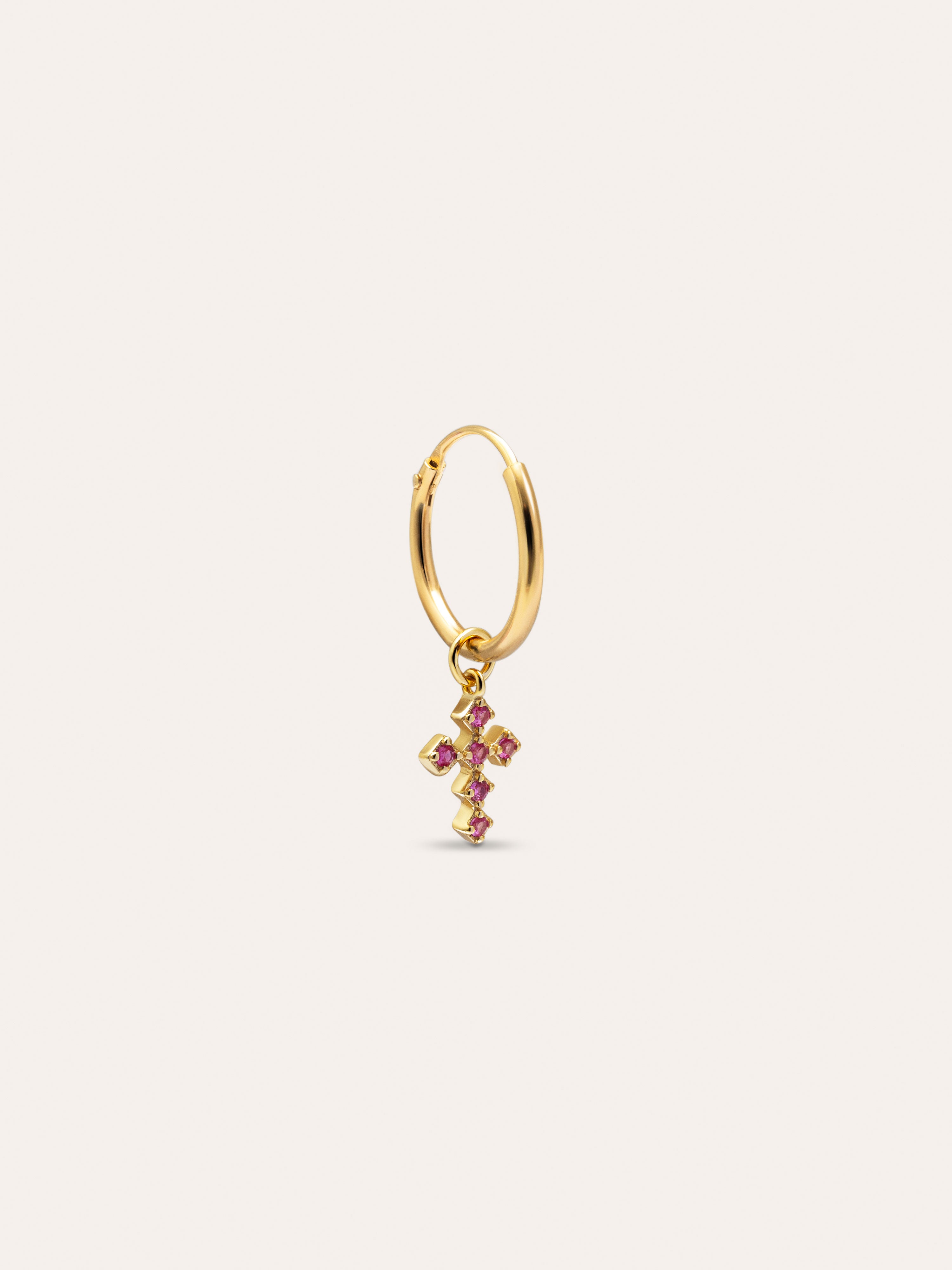 Rosa Cross Hoop Gold Single Earring  