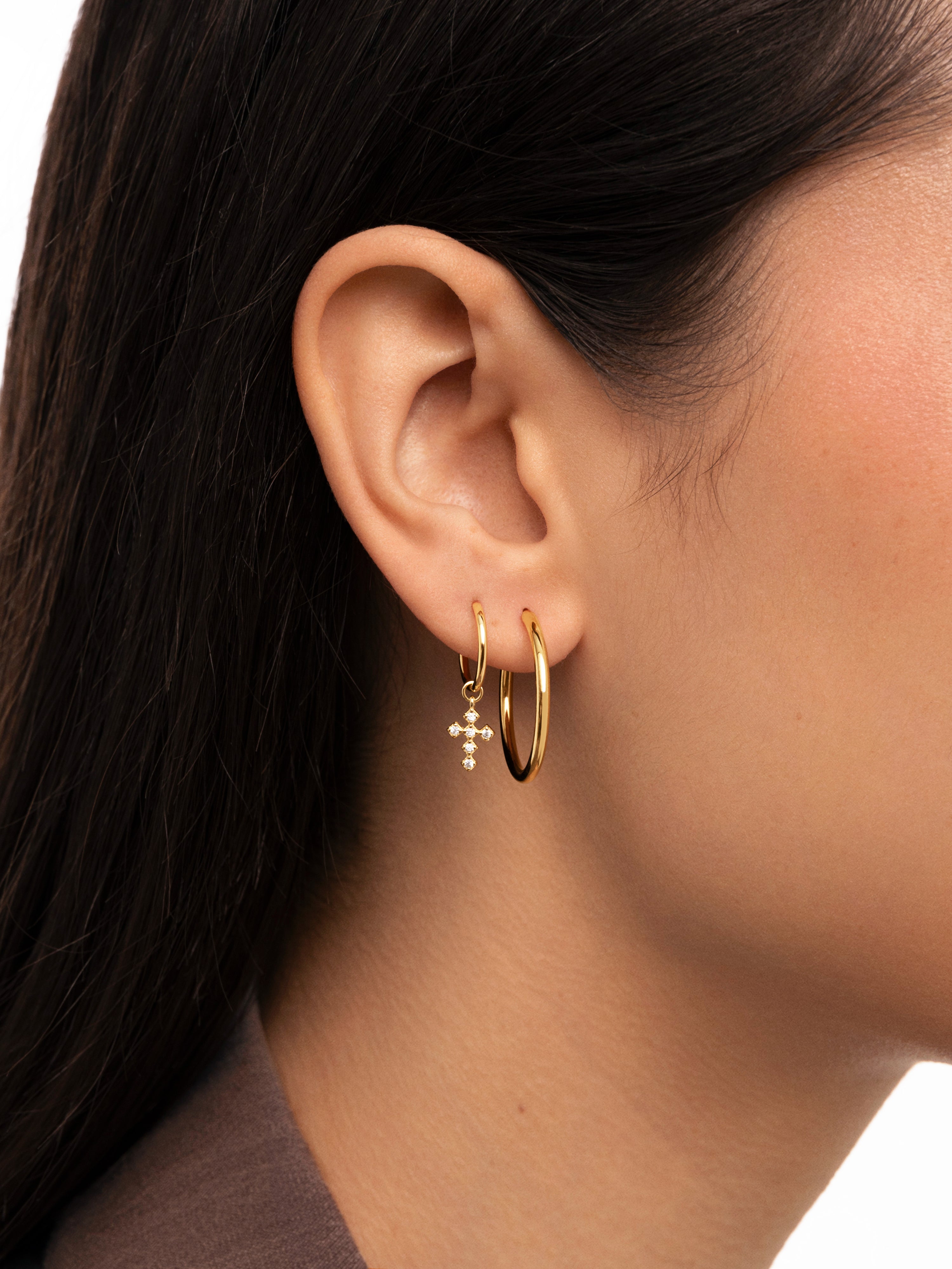 Cross Hoop Gold Single Earring