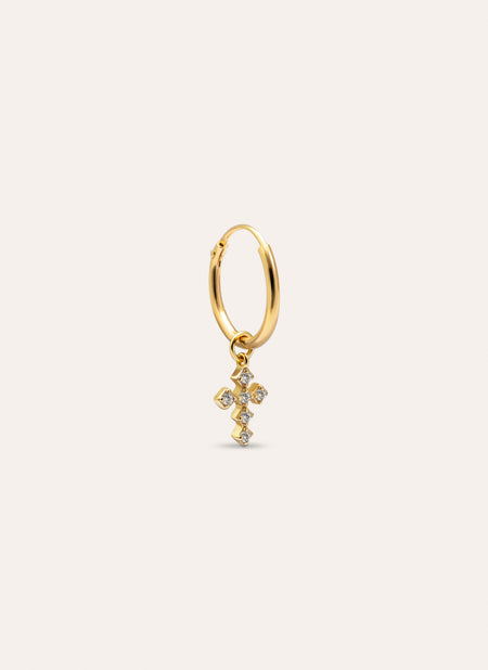 Cross Hoop Gold Single Earring