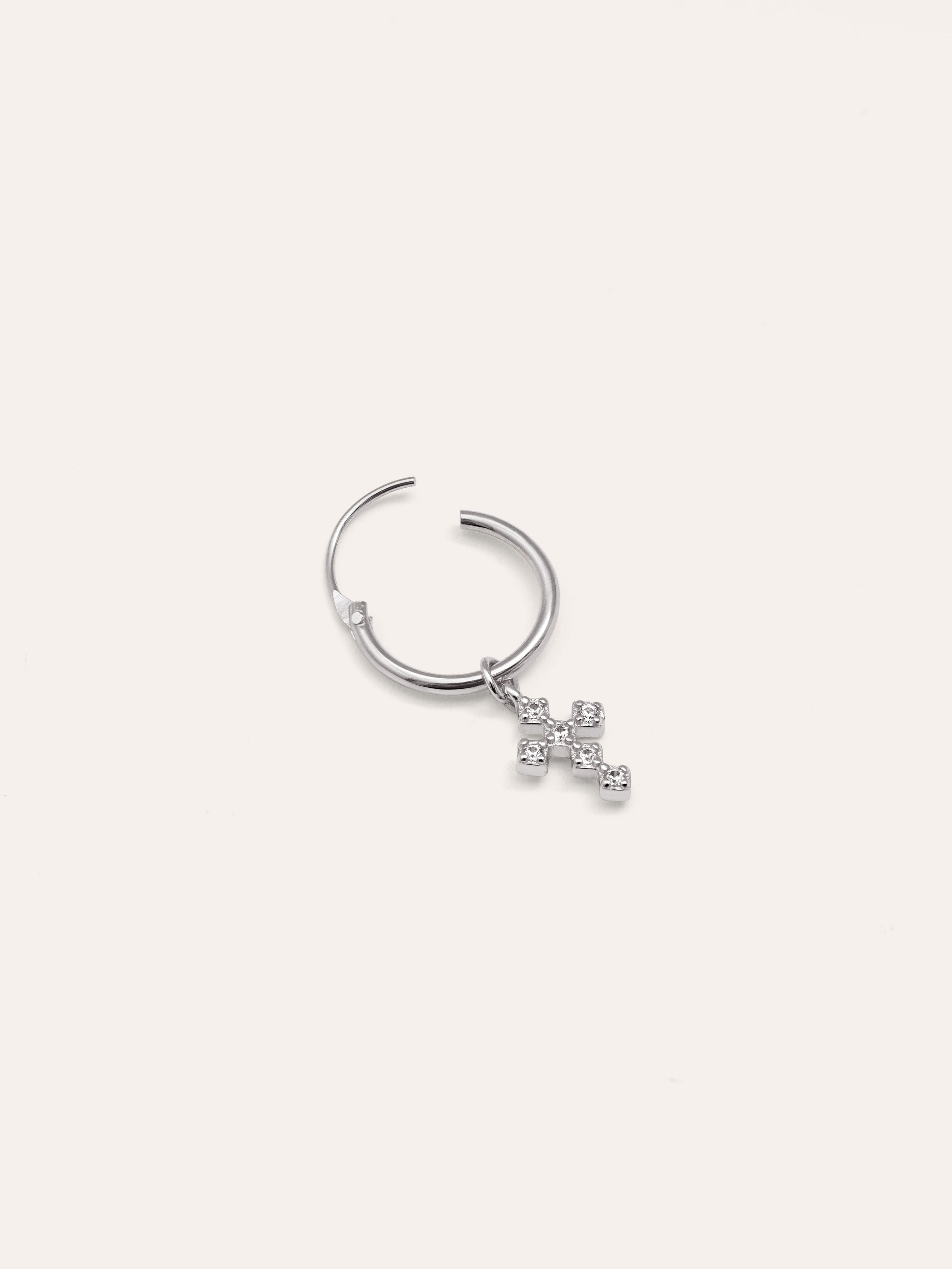 Cross Hoop Silver Single Earring 