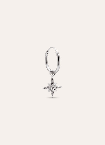 Polar Star Hoop Silver Single Earring 