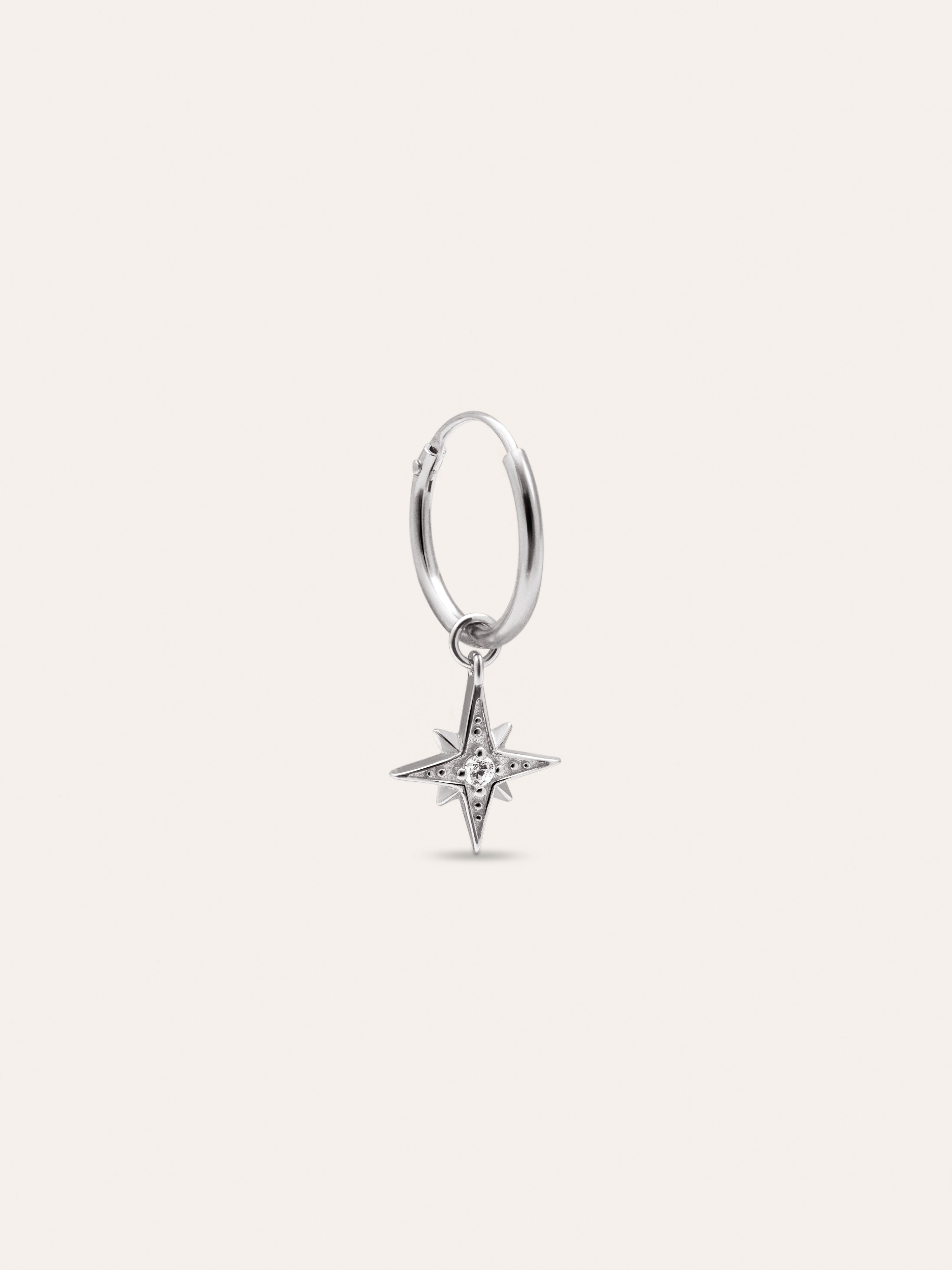 Polar Star Hoop Silver Single Earring 