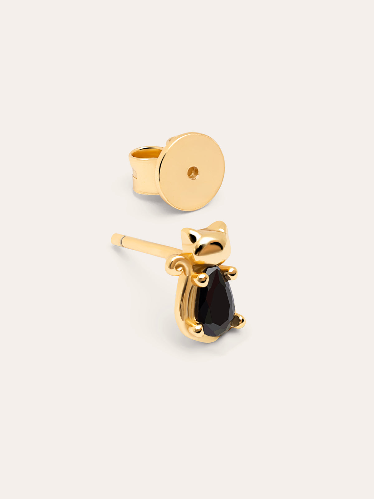 Imagen detalle de Orecchino Singolo Cat Black Placcato Oro