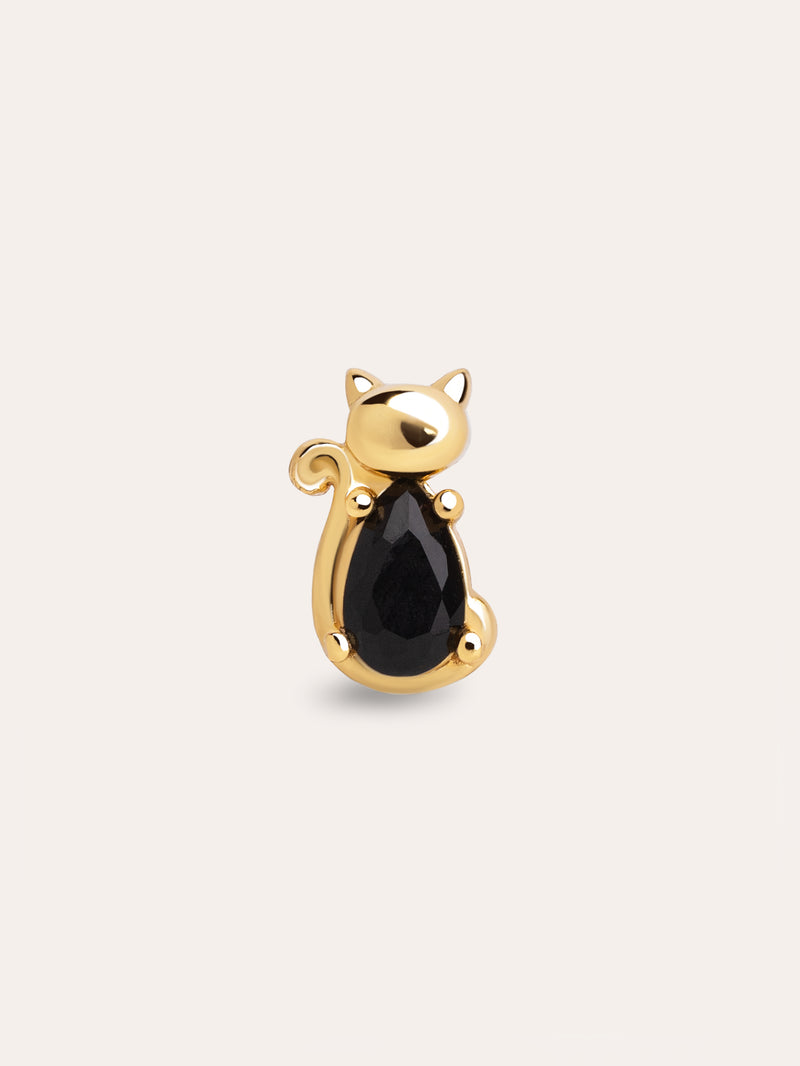 Orecchino Singolo Cat Black Placcato Oro