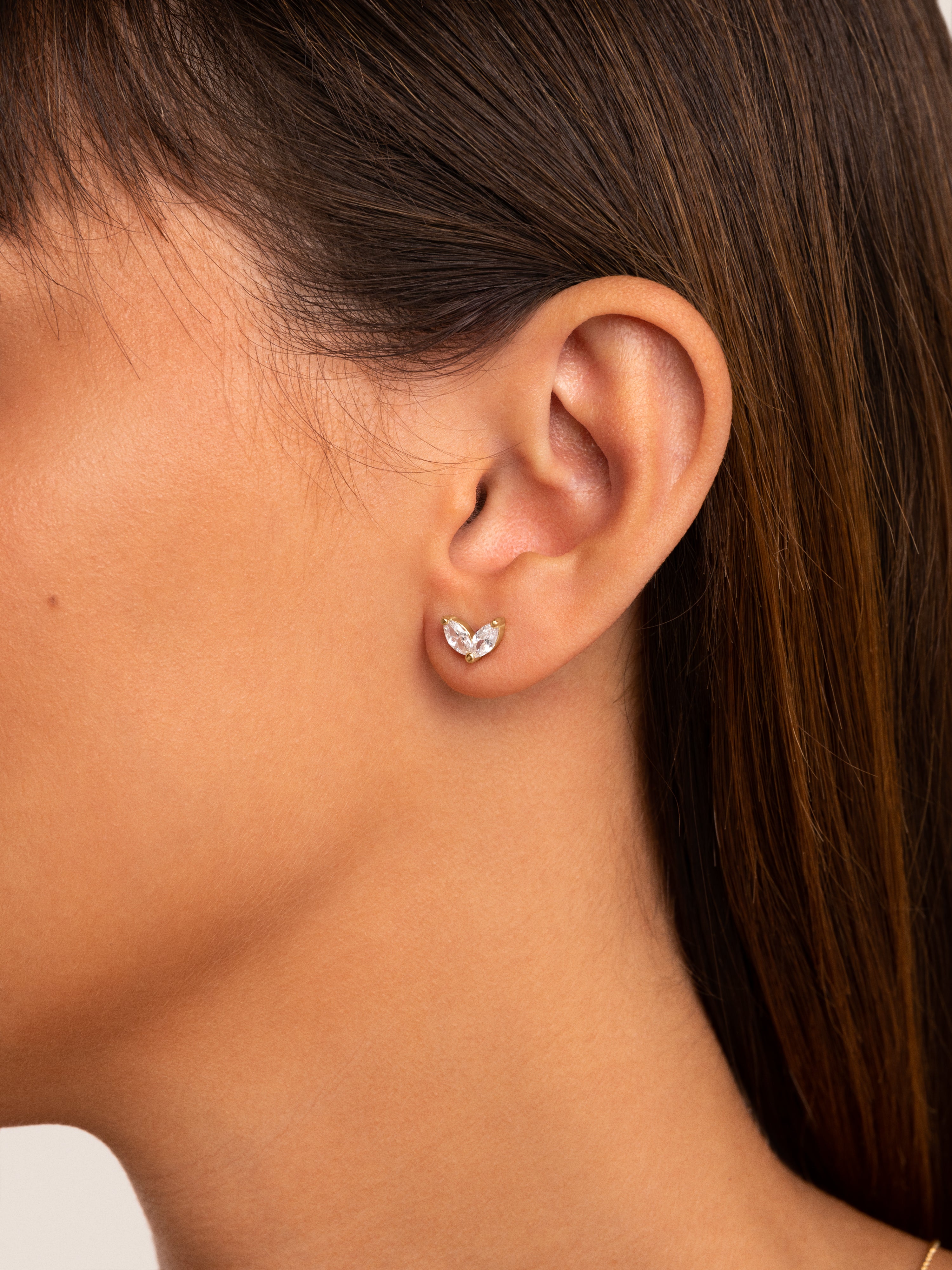 Double Marquise Gold Single Earring 