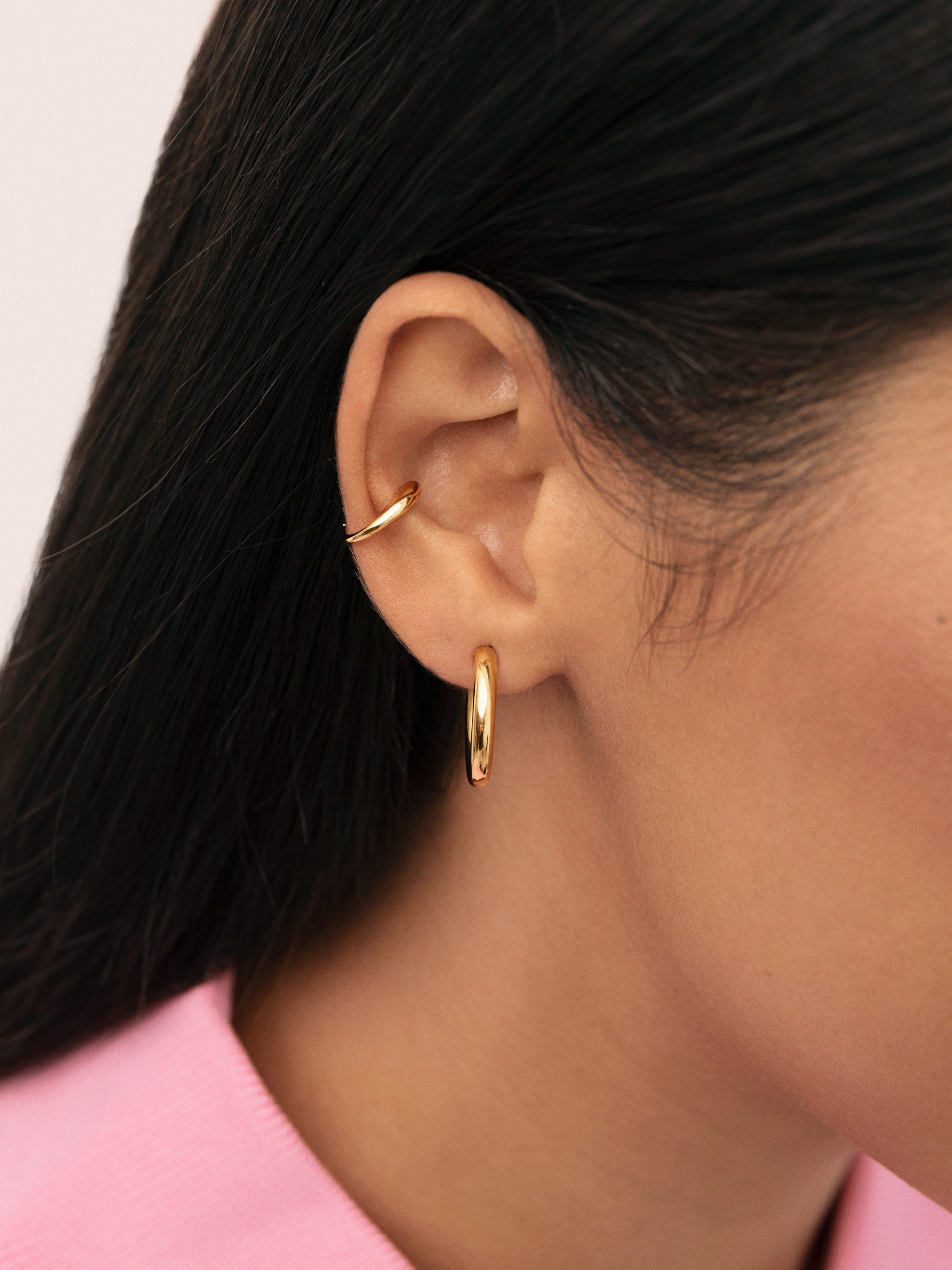 Pendiente Suelto Ear Cuff Gota Plata Baño Oro