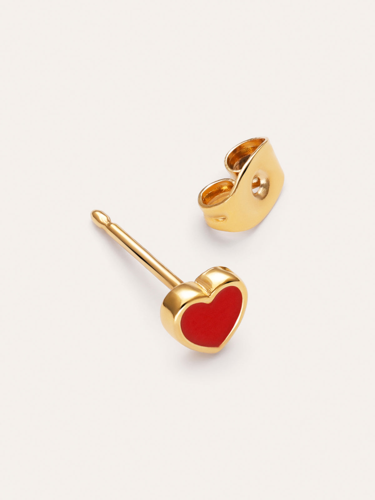 Imagen detalle de Single Earring Heart Red Enamel Gold Plated