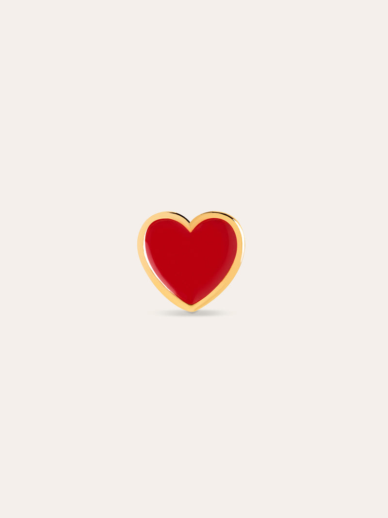 Single Earring Heart Red Enamel Gold Plated