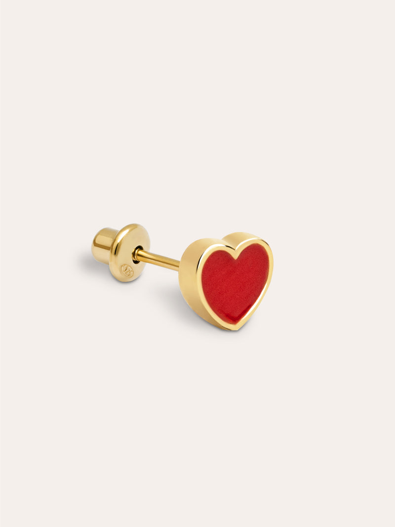 Heart Red Enamel Gold Single Earring