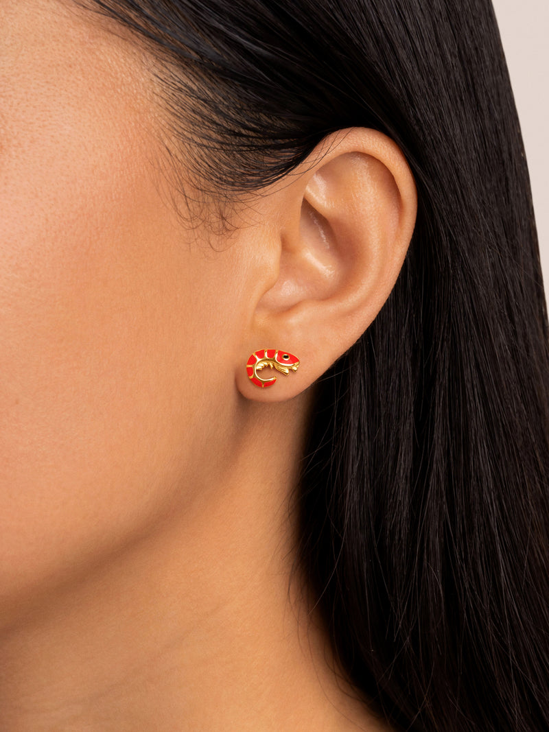 Brinco Individual Prawn Enamel Banho de Ouro