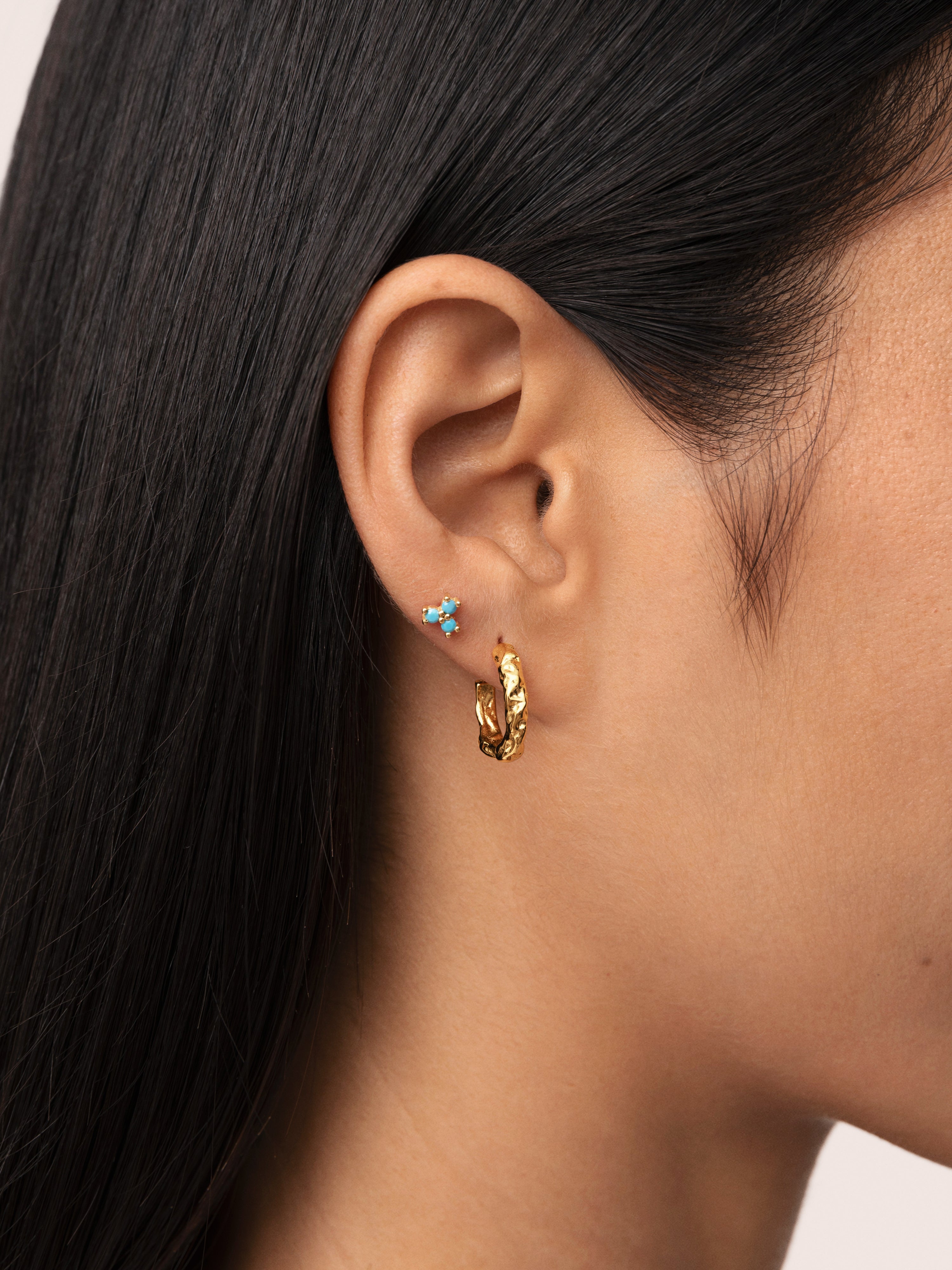 Pendiente Suelto Turquoise Trébol Plata Baño Oro