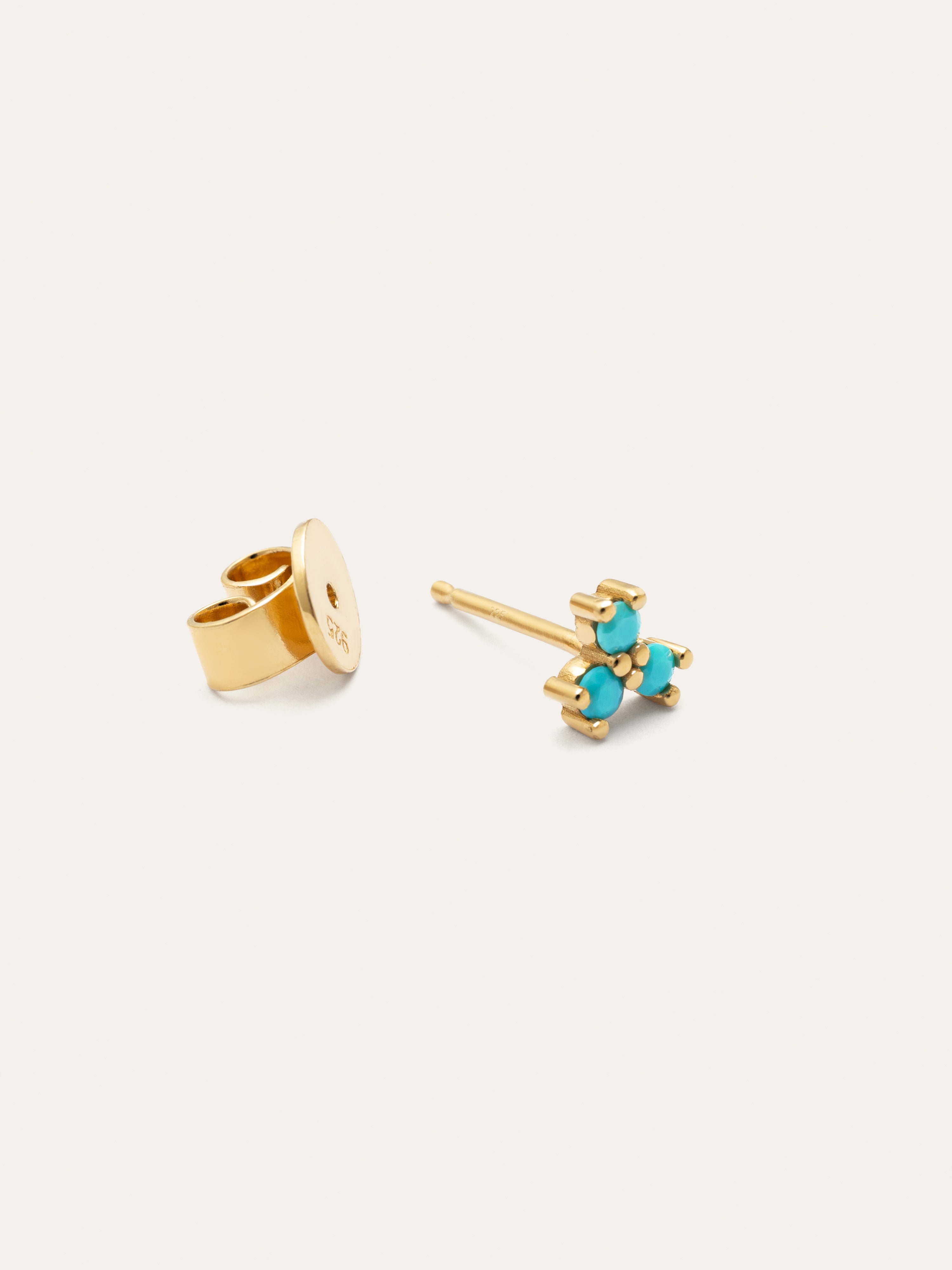 Pendiente Suelto Turquoise Trébol Plata Baño Oro