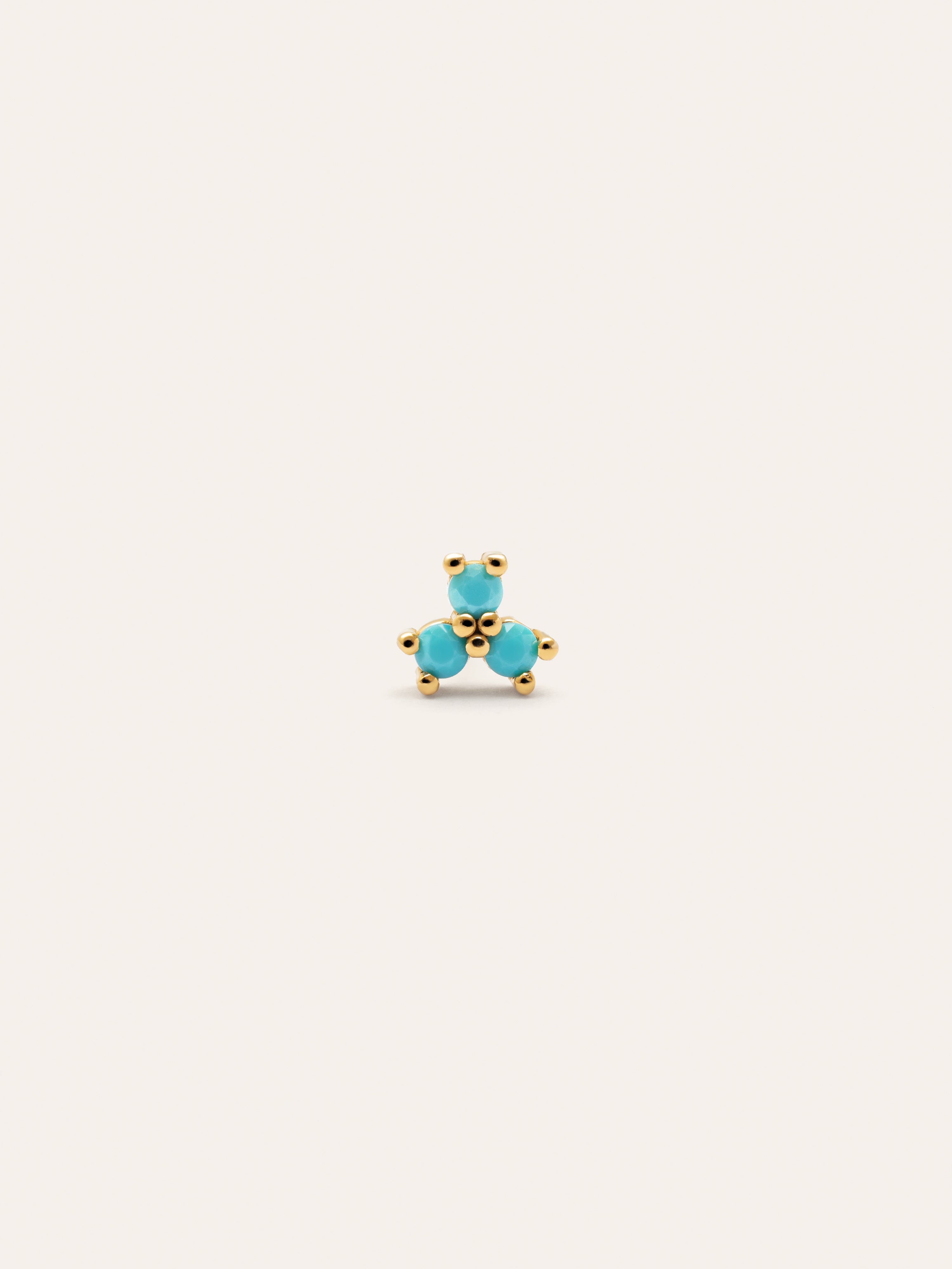 Pendiente Suelto Turquoise Trébol Plata Baño Oro